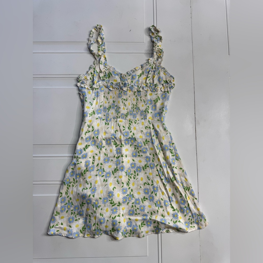 ZARA Pastel Floral Satin Effect Sweetheart Ruffle Strap Mini Dress Size Small - Picture 6 of 6